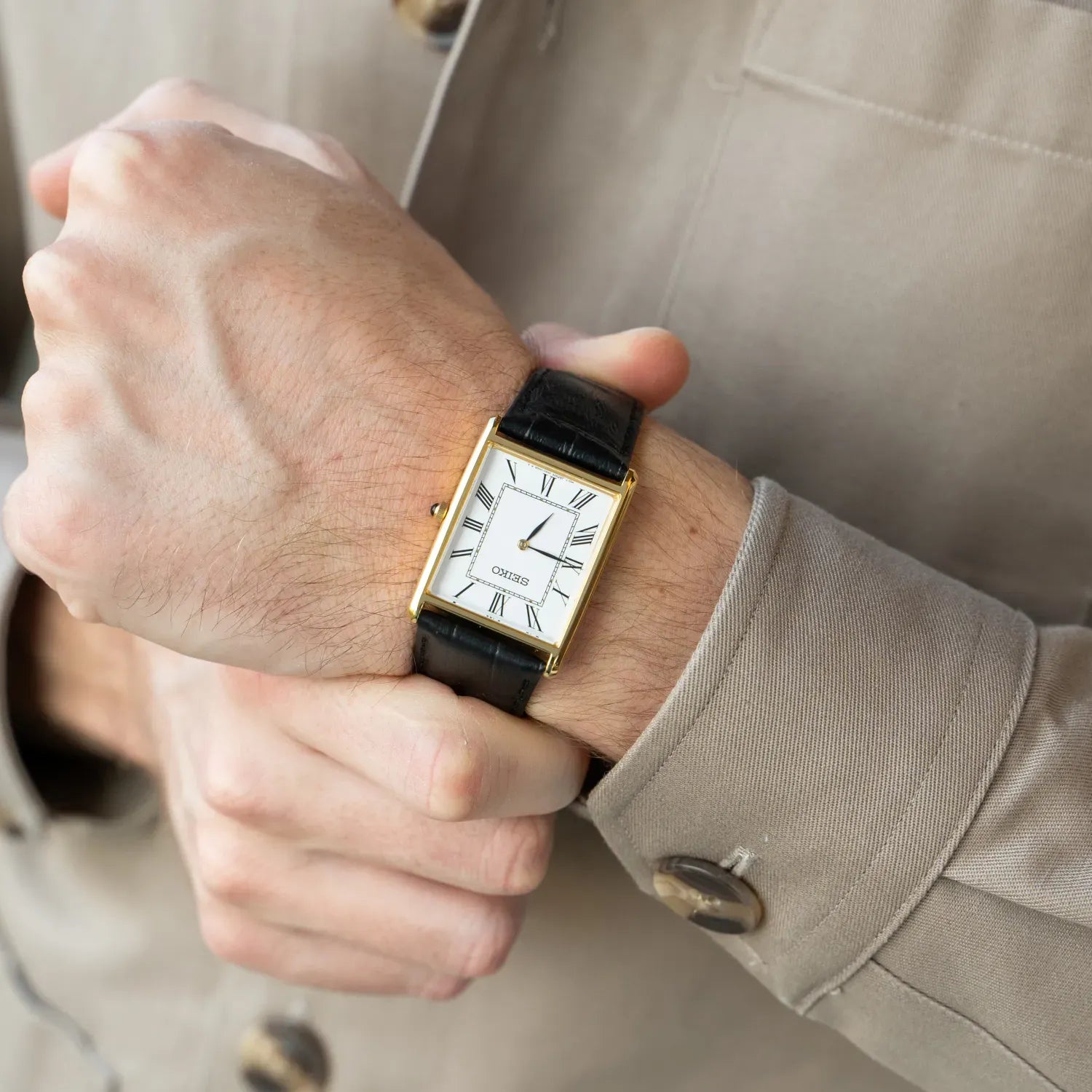 Seiko SWR052P1 Men's Classic Gold-Tone Rectangular Quartz Watch
