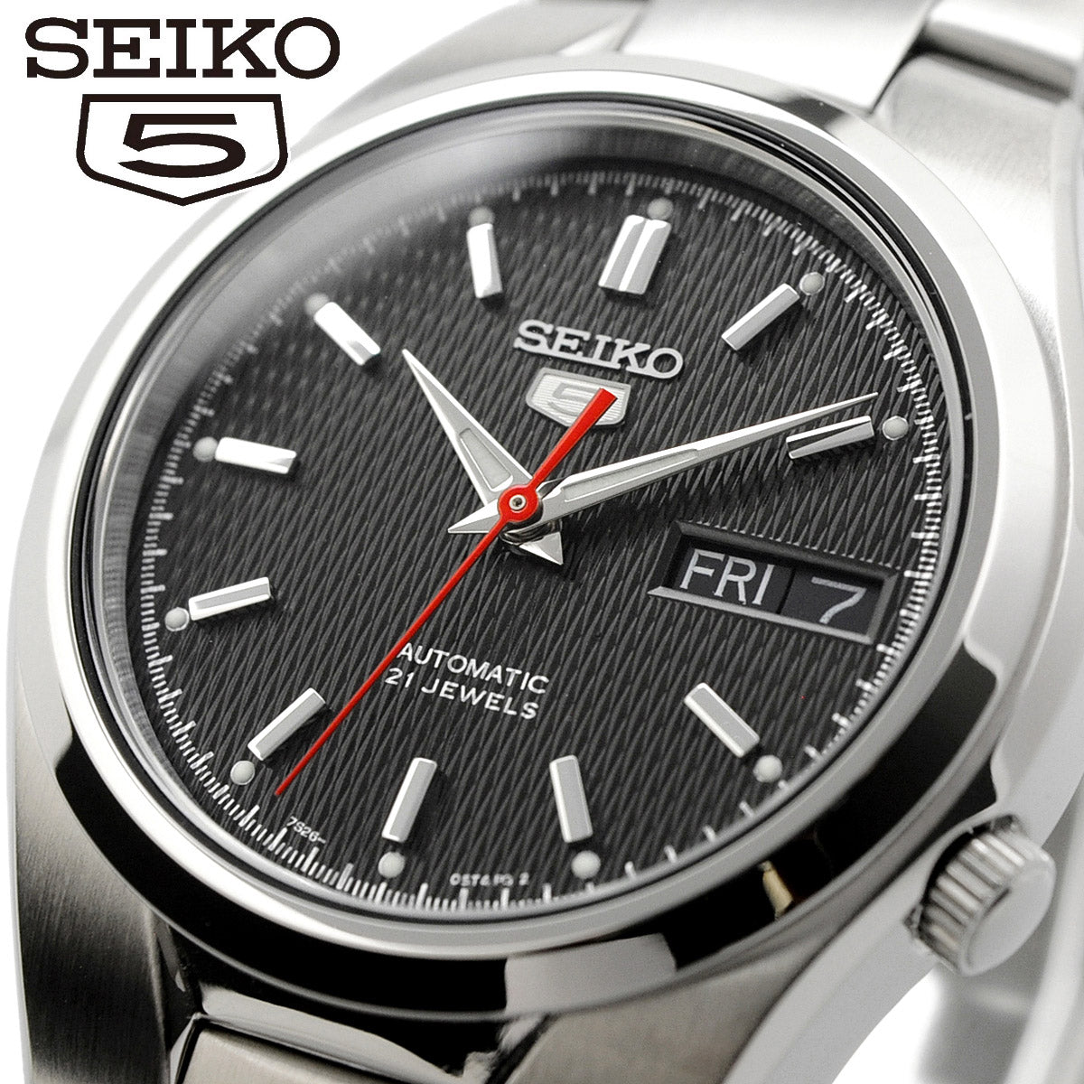 Seiko SNK607K1 Automatic Men’s Watch – Black Dial Military Style, Stainless Steel, Day-Date