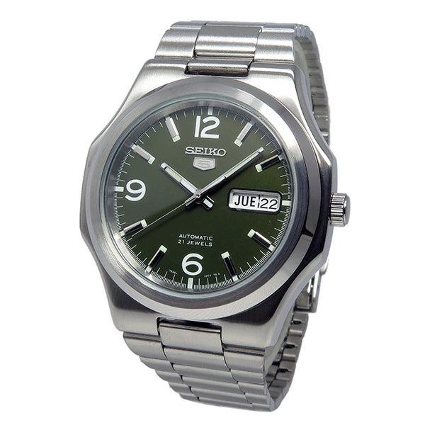 Seiko SNKK57K1 Automatic Men’s Watch – Stainless Steel, Green Dial, Day-Date Display