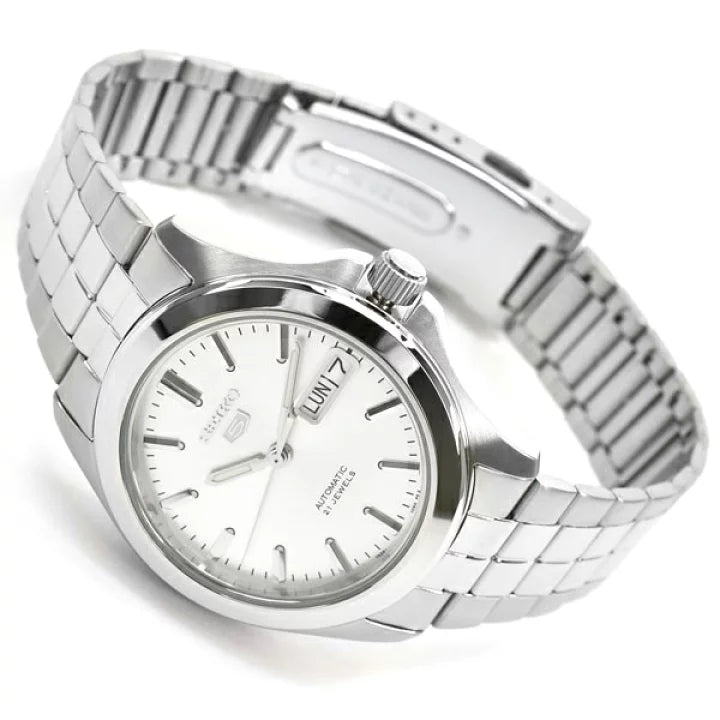 Seiko SNKK87K1 Automatic Men’s Watch – Stainless Steel, White Dial, Day-Date Display