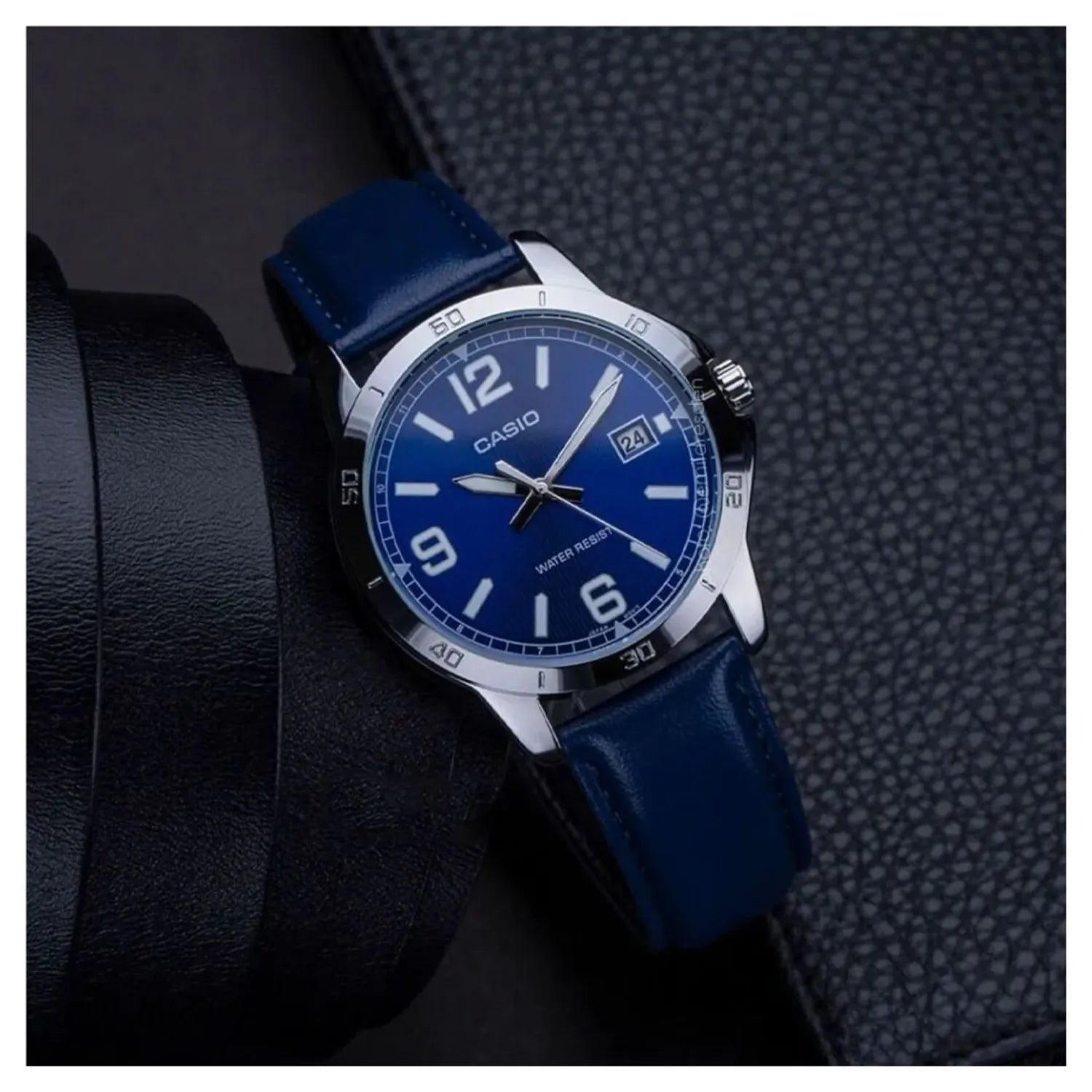 Casio MTP/LTP-V004L-2B Couple Watches – Blue Dial with Black Leather Strap